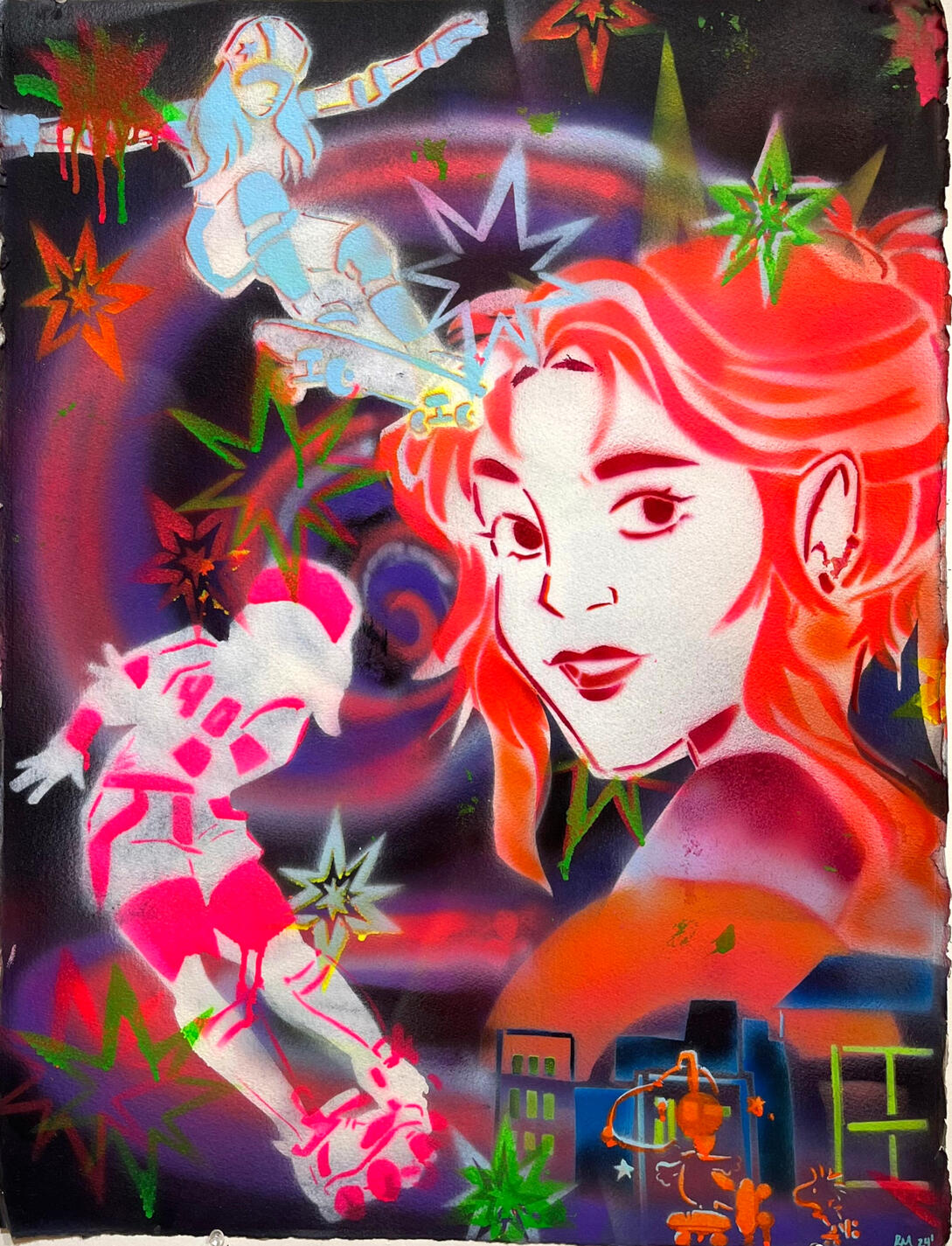 another moment follows, 26 x 20”, airbrush, spray paint (2024)