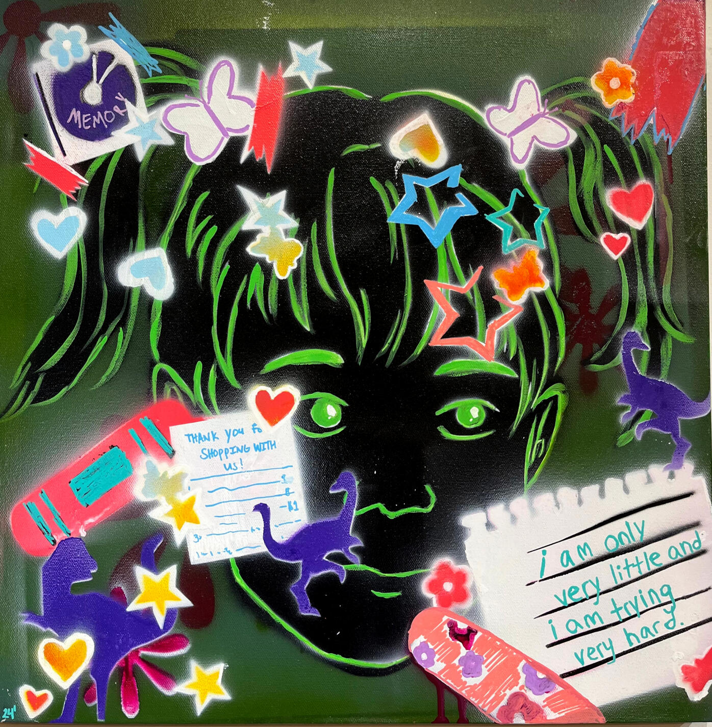 flowers grow, 20” x 20”, airbrush, posca markers (2024)