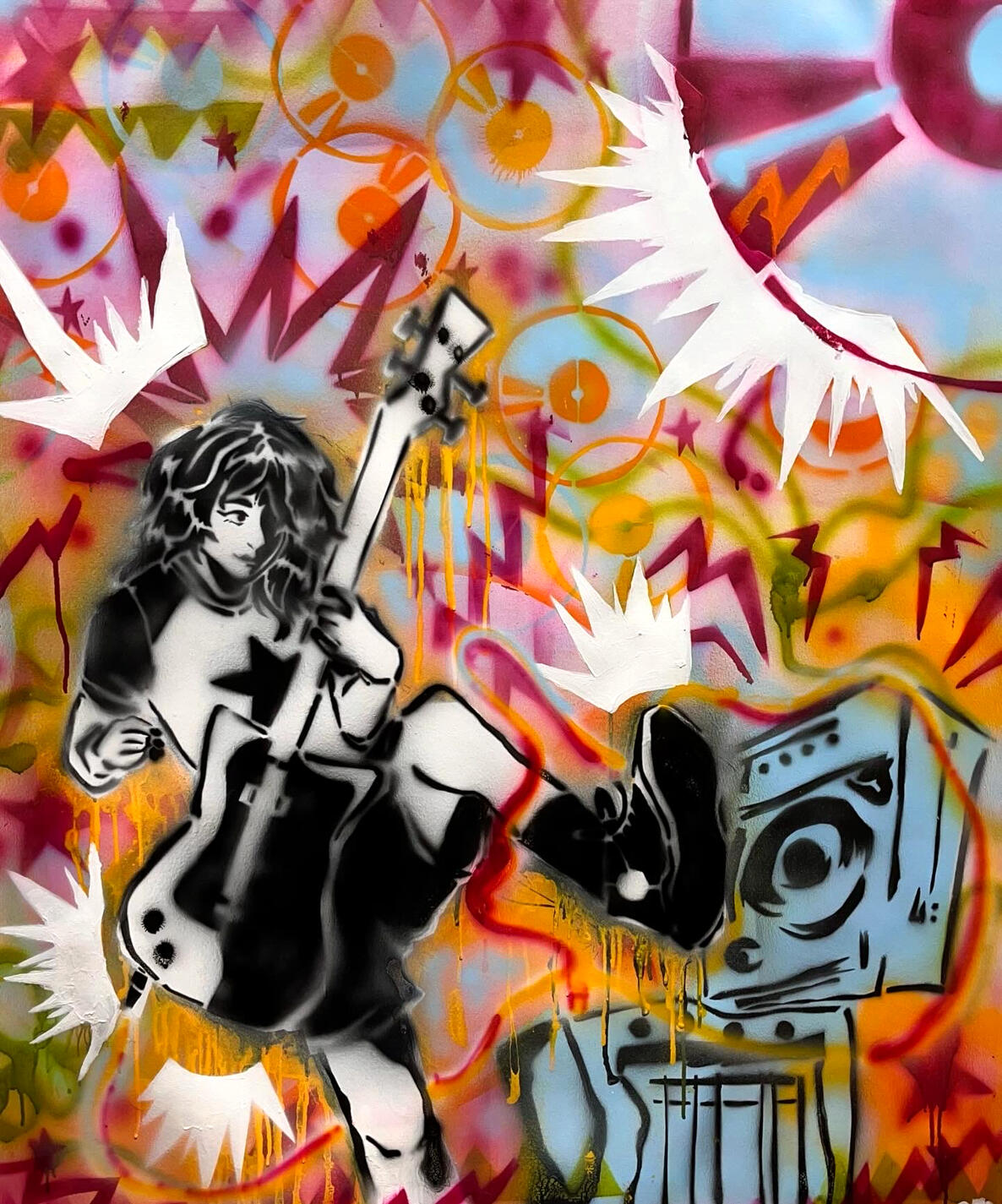 getting back up, 40” x 32”, airbrush (2024)